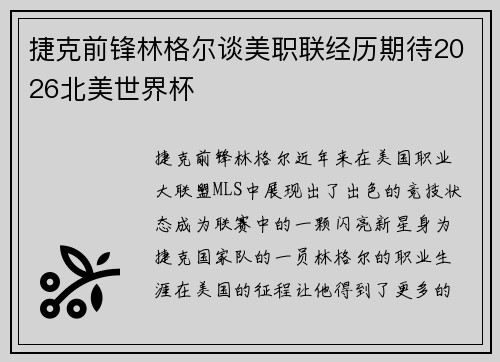 捷克前锋林格尔谈美职联经历期待2026北美世界杯