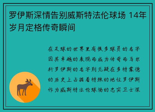 罗伊斯深情告别威斯特法伦球场 14年岁月定格传奇瞬间 罗伊斯深情告别威斯特法伦球场 14年岁月定格传奇瞬间